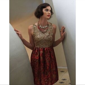 Anthropologie Gold and Red Dress